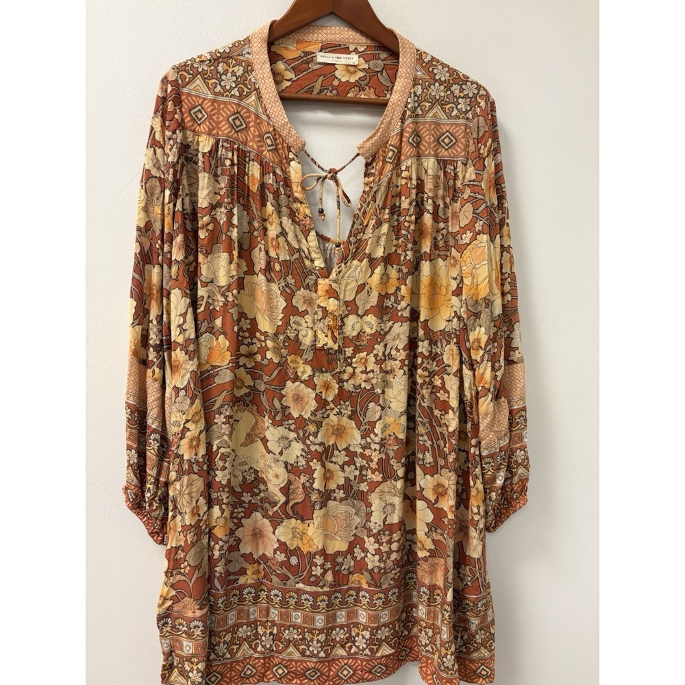 Spell & The Gypsy Collective Amethyst Keyhole Smock Floral Mini Dress Sz XL